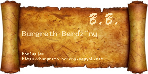 Burgreth Berény névjegykártya